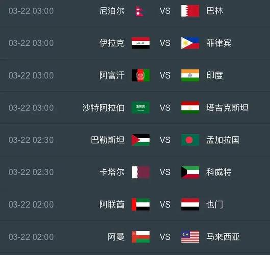 世界杯预选赛中国赛程时间表