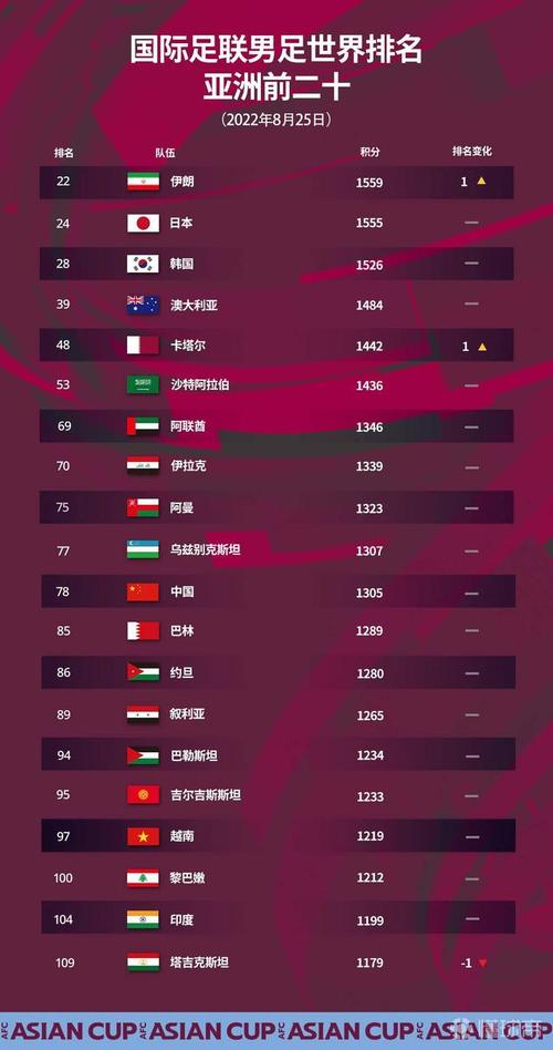 世界男足排名一览表